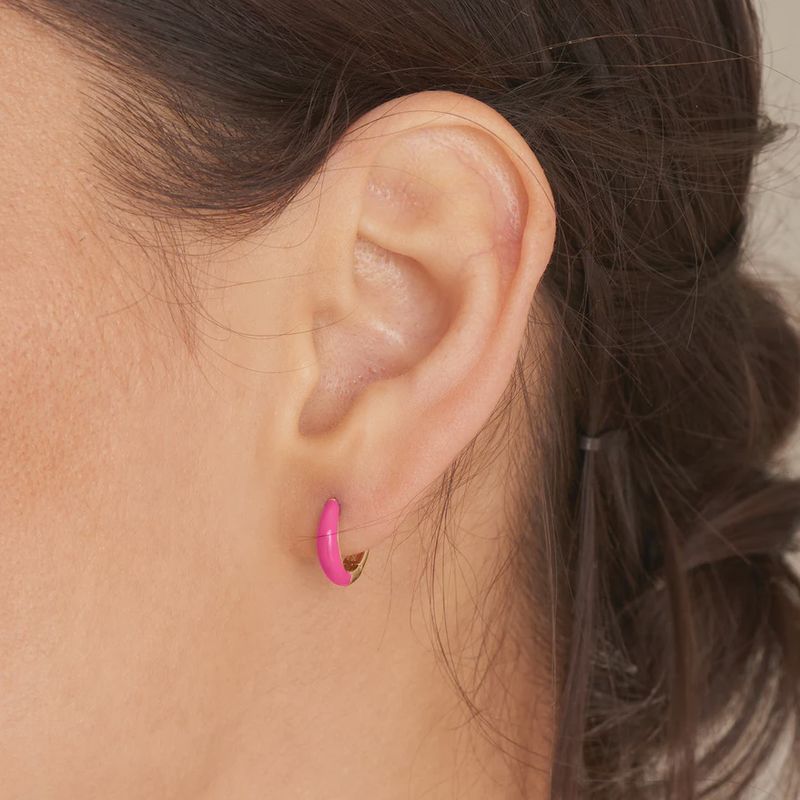 Neon Pink Enamel Silver Gold Plated Sleek Huggie Hoop Earrings