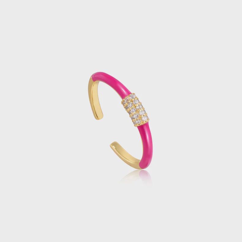 Neon Pink Enamel Carabiner Silver Gold Plated Adjustable Ring
