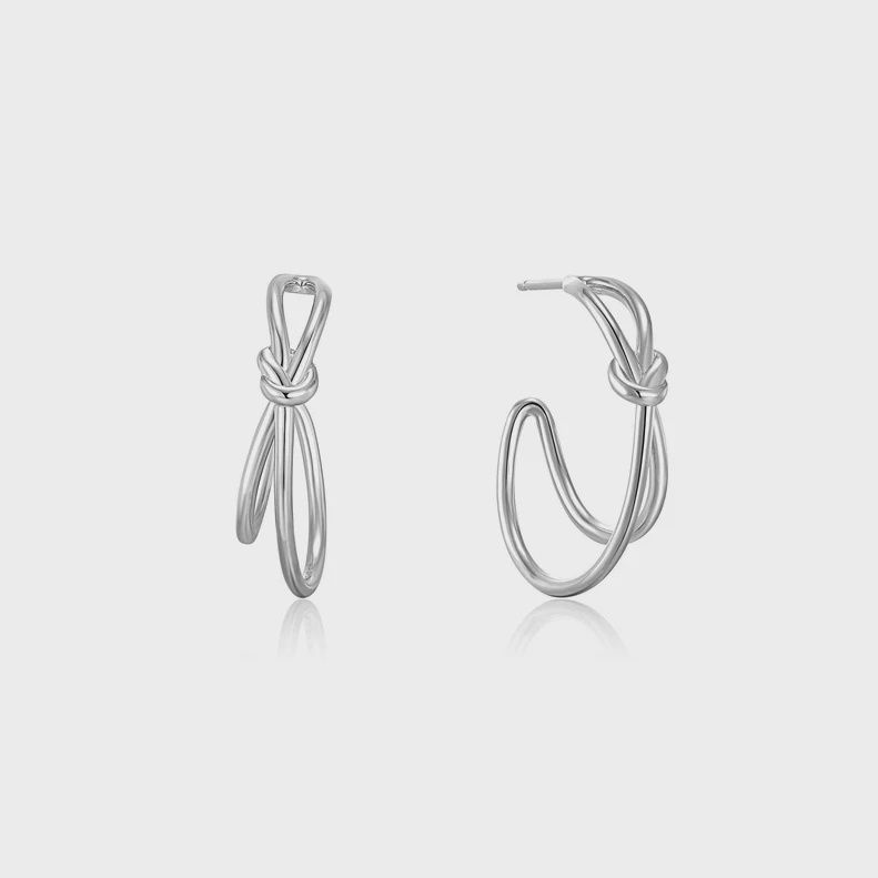 Silver Knot Stud Hoop Earrings