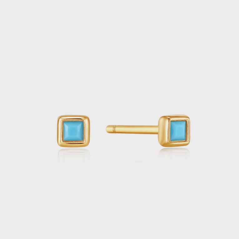 Turquoise Square Silver Gold Plated Stud Earrings