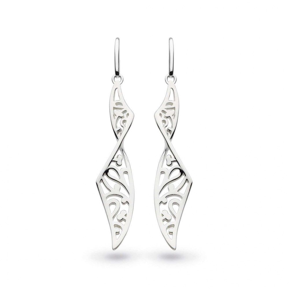 Silver Blossom Flourish Twist Drop Earrings
