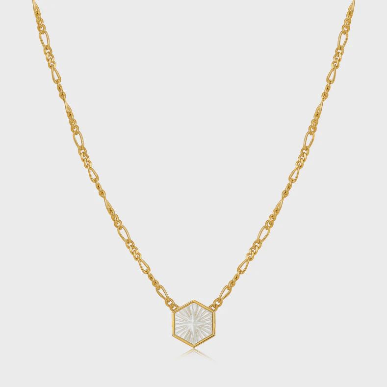 Compass Emblem Silver Gold Plated Figaro Chain Necklace