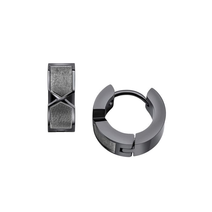 Gunmetal Plated Chevron Men&#39;s Hoop Earrings