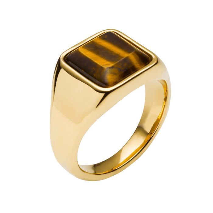 Semi-Precious Stone Signet Ring, Stone: Tiger Eye, Ring Size: 58