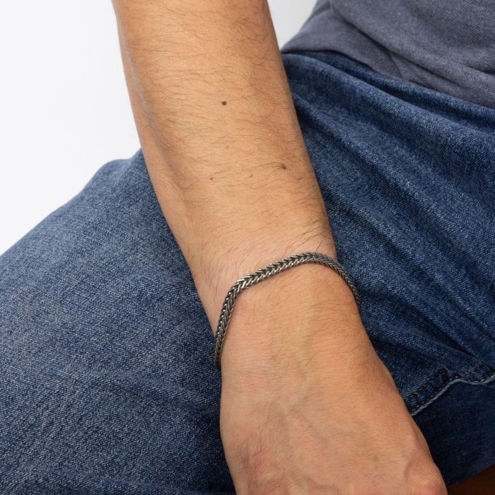 Oxidised Foxtail Chain Men's Bracelet