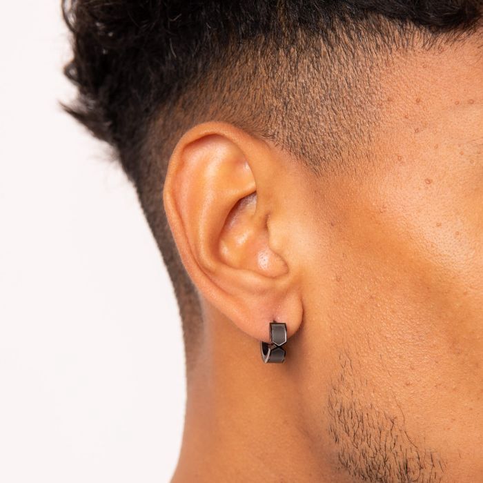 Gunmetal Plated Chevron Men's Hoop Earrings