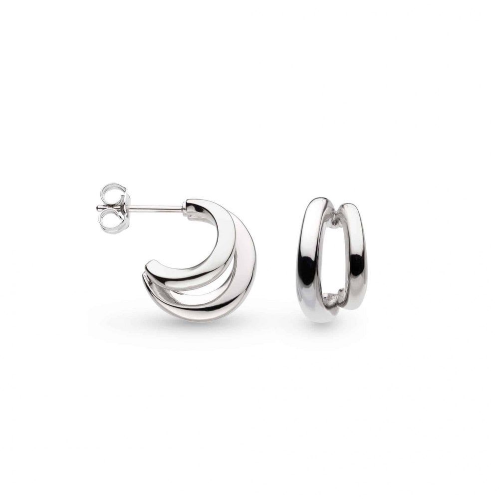 Silver Bevel Cirque Link Twin Hoop Earrings
