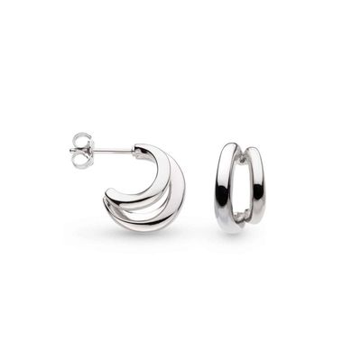 Silver Bevel Cirque Link Twin Hoop Earrings