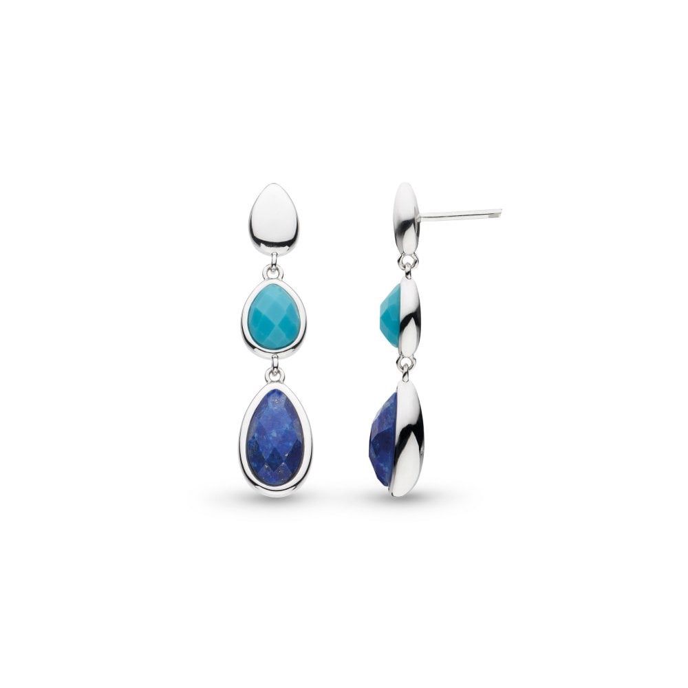 Silver Coast Pebble Azure Gemstone Trio Droplet Stud Drop Earrings