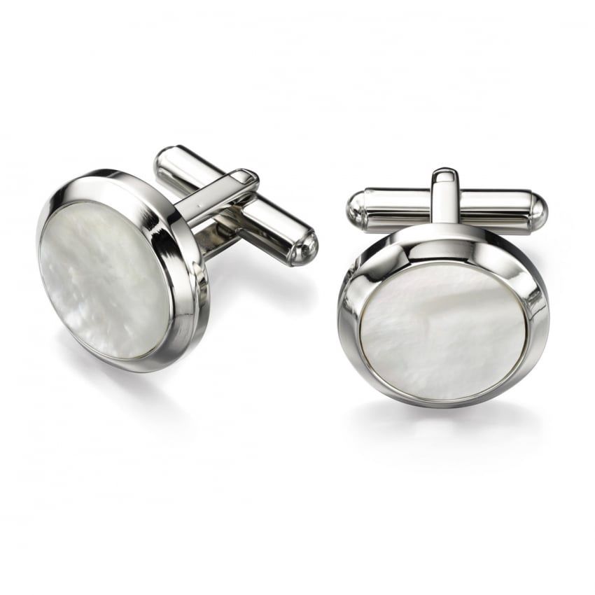 Men&#39;s Stainless Steel Round Mother of Pearl Cufflinks