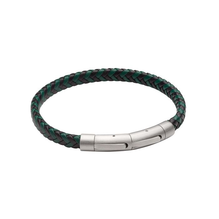 Black and Forest Green Plaited Men&#39;s Leather Bracelet