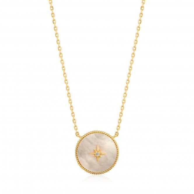 Hidden Gem Shiny Gold Mother Of Pearl Emblem Necklace