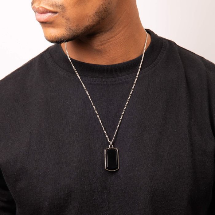 Stainless Steel Men's Dog Tag with Semi Precious Stone