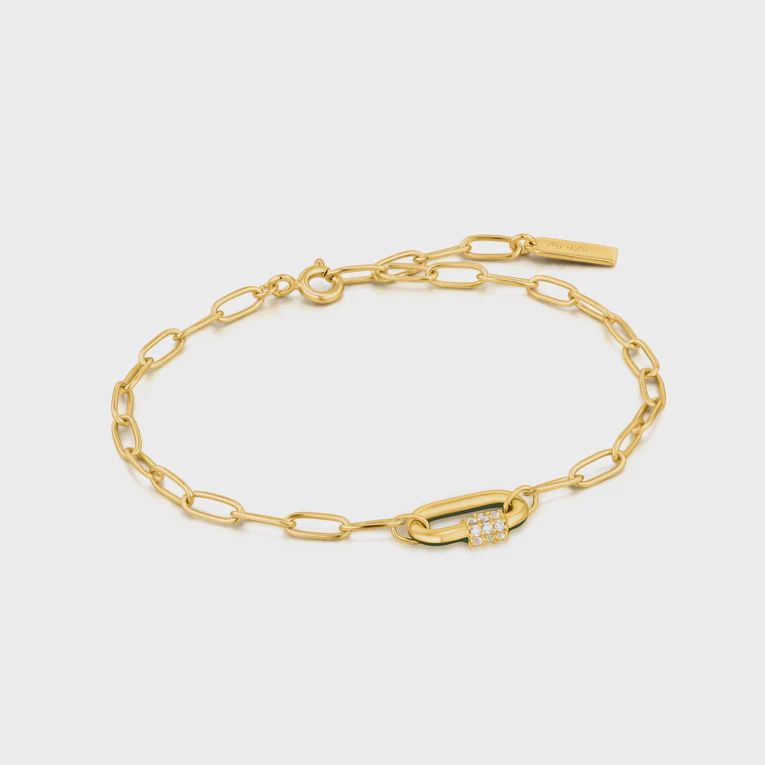 Forest Green Enamel Carabiner Silver Gold Plated Bracelet