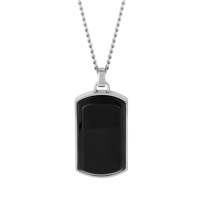 Stainless Steel Men&#39;s Dog Tag with Semi Precious Stone, Stone: Onyx