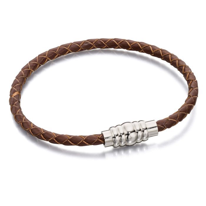 S/Steel Skinny Leather Bracelet Magnetic Clasp