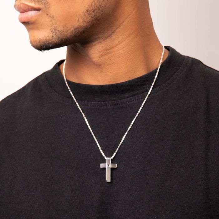 Silver Cross Pendant with Blue Sapphire Stone