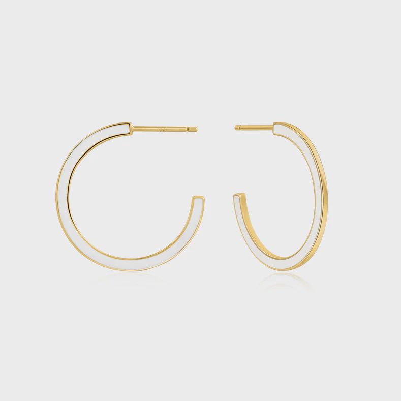 Optic White Enamel Gold Plated Hoop Earrings