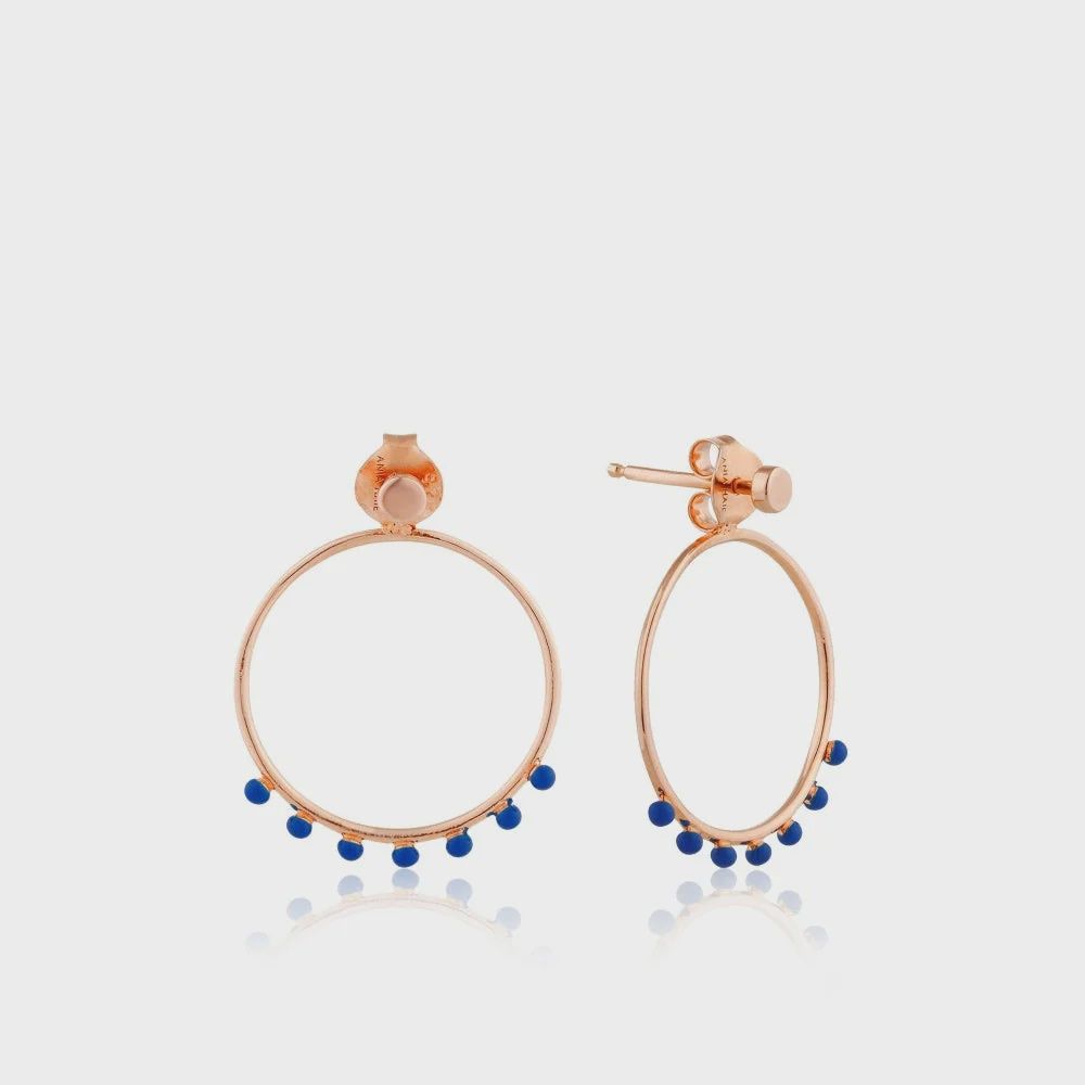 Silver Rose Gold Plated Lapis Dots Front Hoop Earrings