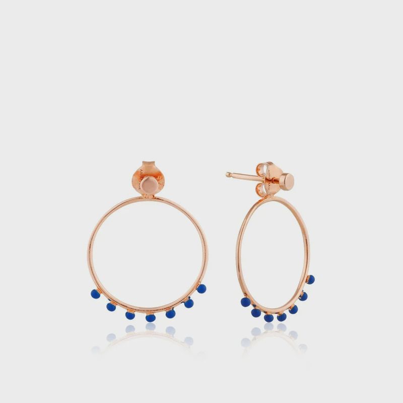 Silver Rose Gold Plated Lapis Dots Front Hoop Earrings Silver Rose Gold Plated Lapis Dots Front Hoop Earrings