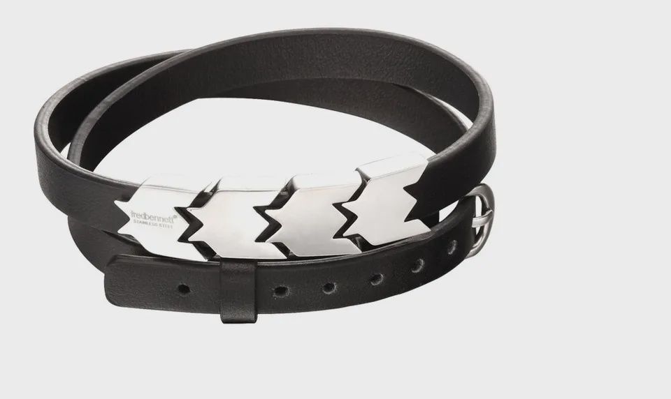 Men&#39;s Black Leather Stainless Steel Wrap Bracelet with Sliding Steel Bands