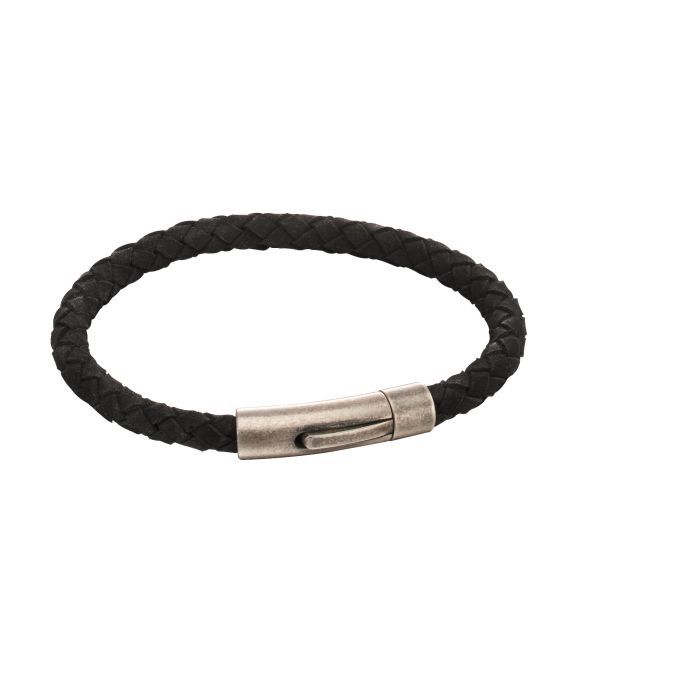 Men&#39;s Stainless Steel Woven Suede Bracelet, Colour: Black