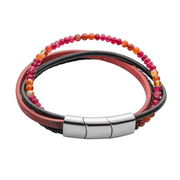 Men&#39;s Multi Row Cork and Leather Bracelet with Beads