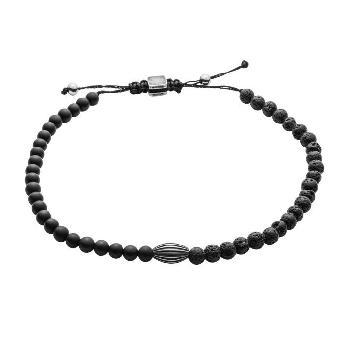 S/Steel Lava Bead &amp; Onyx Cord Bracelet