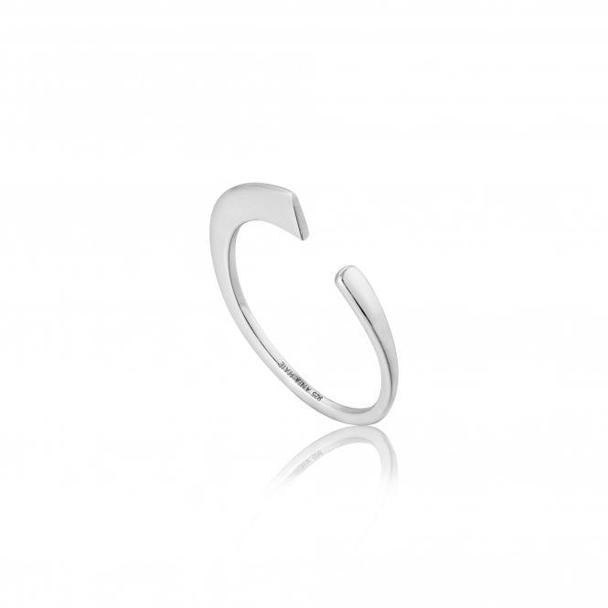 Silver Geometry Curved Adjustable Ring