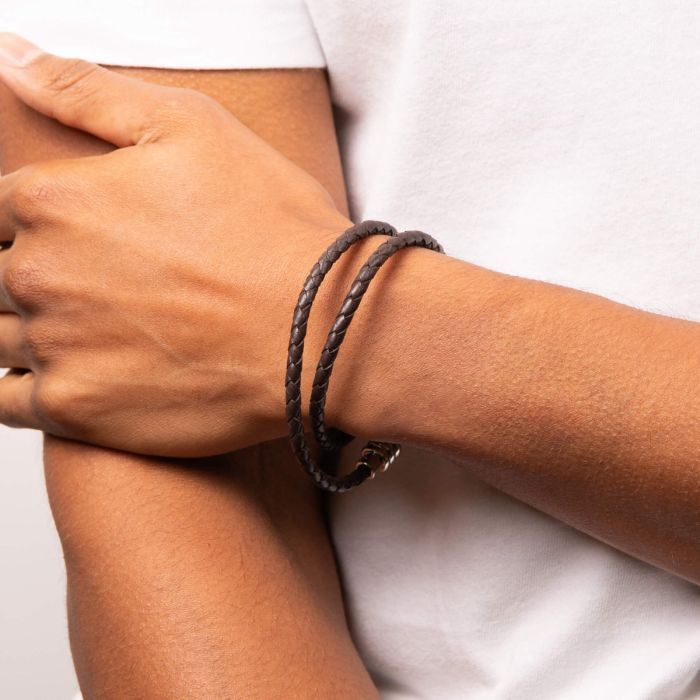 Men's Double Row Wrap-around Leather Bracelet