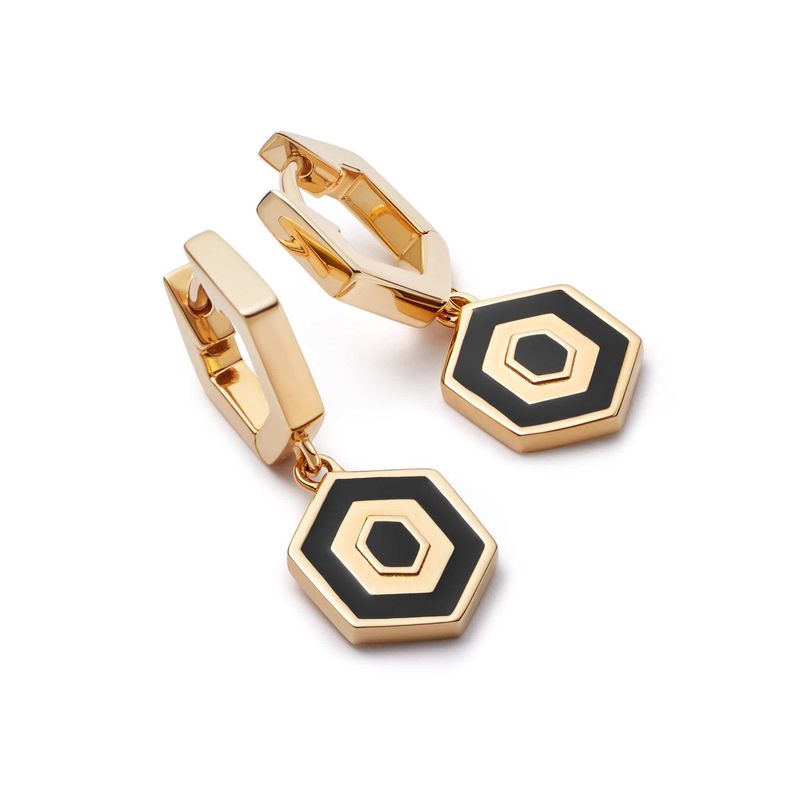 Silver Gold Plated Hexagon Palm Drop Earrings