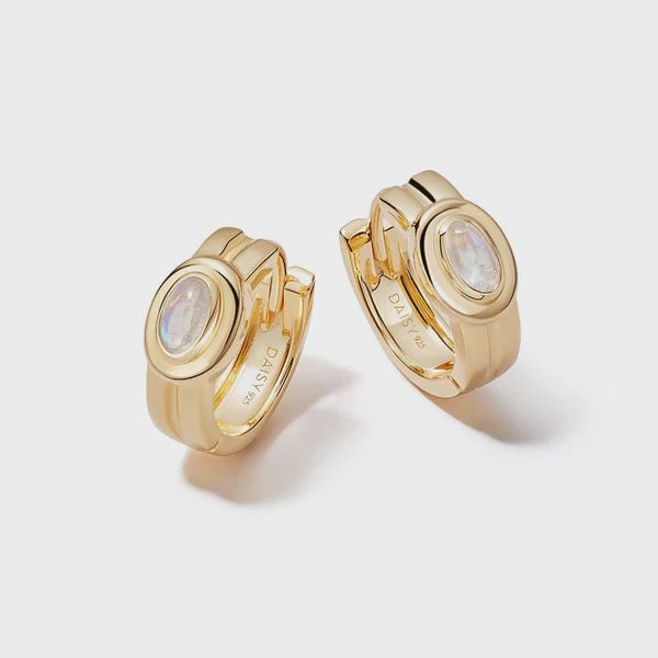Silver Gold Plated Moonstone Huggie Hoop Earrings