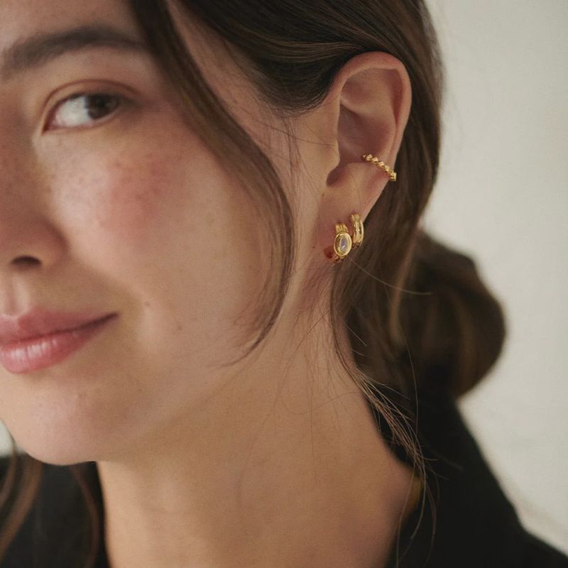 Silver Gold Plated Moonstone Huggie Hoop Earrings