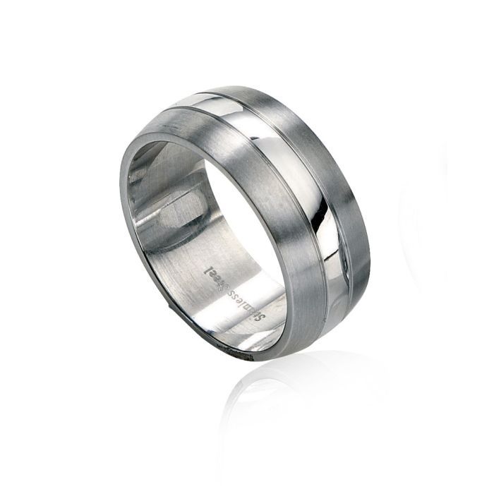 Men&#39;s Stainless Steel Two Tone Band Ring, Size: 58