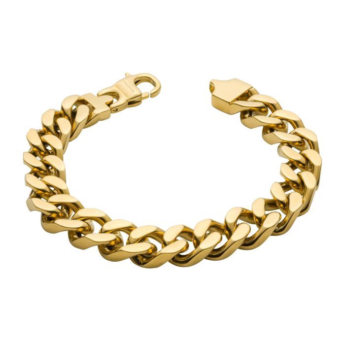 Men&#39;s Curb Chain Bracelet, Colour: Gold Plated