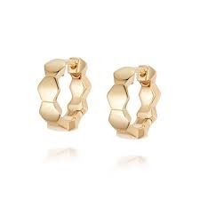 Silver Gold Plated Hexagon Huggie Hoop Earrings