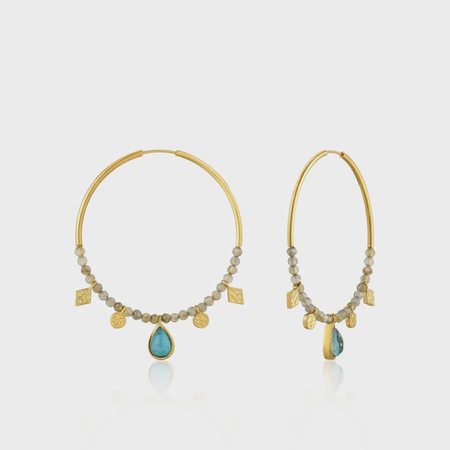 Silver Gold Plated Turquoise Labradorite Hoop Earrings
