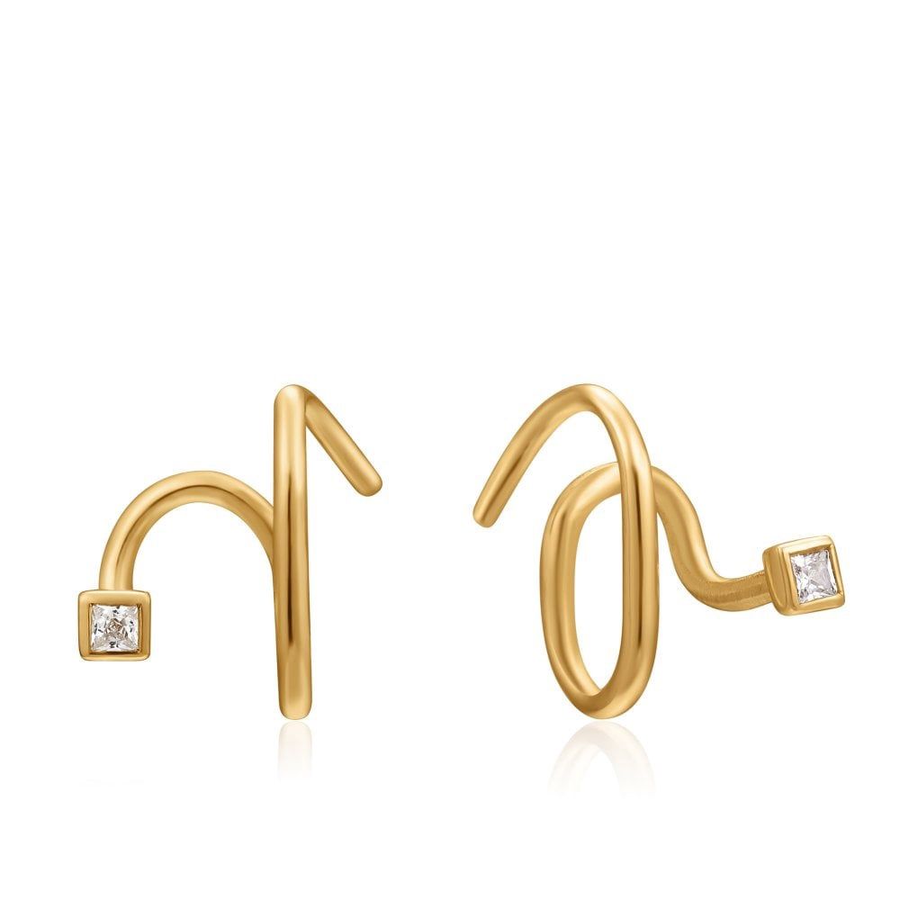 Ear We Go Silver Gold Plated Twist Square Sparkle Earrings