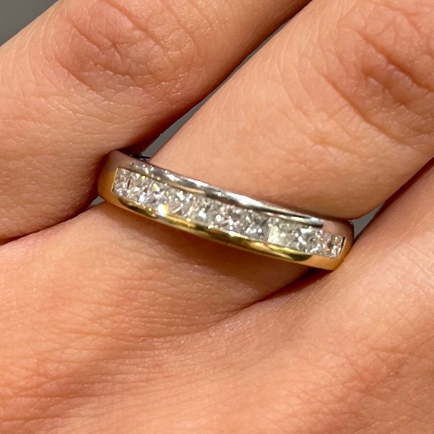 Pre-Owned 18ct Yellow &amp; White Gold 0.55ct G Si1 Princess Cut Diamond Eternity Ring