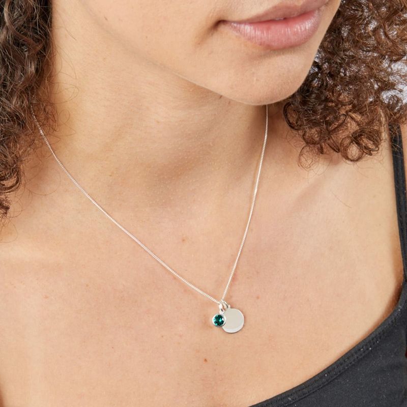 Silver Emerald Crystal May Birthstone Necklace