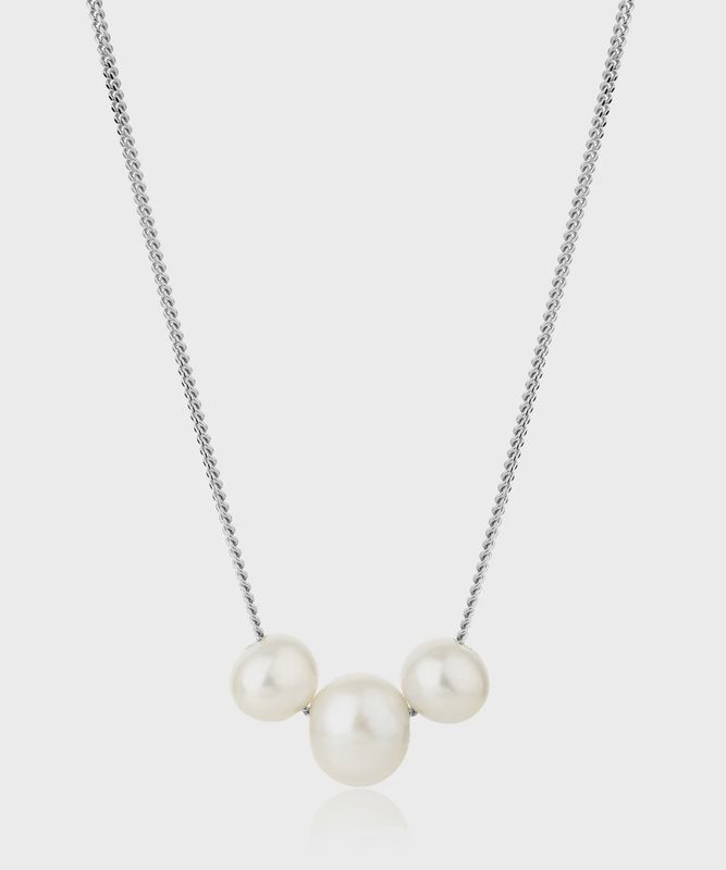 Sterling Silver Abacus White Pearl Necklace