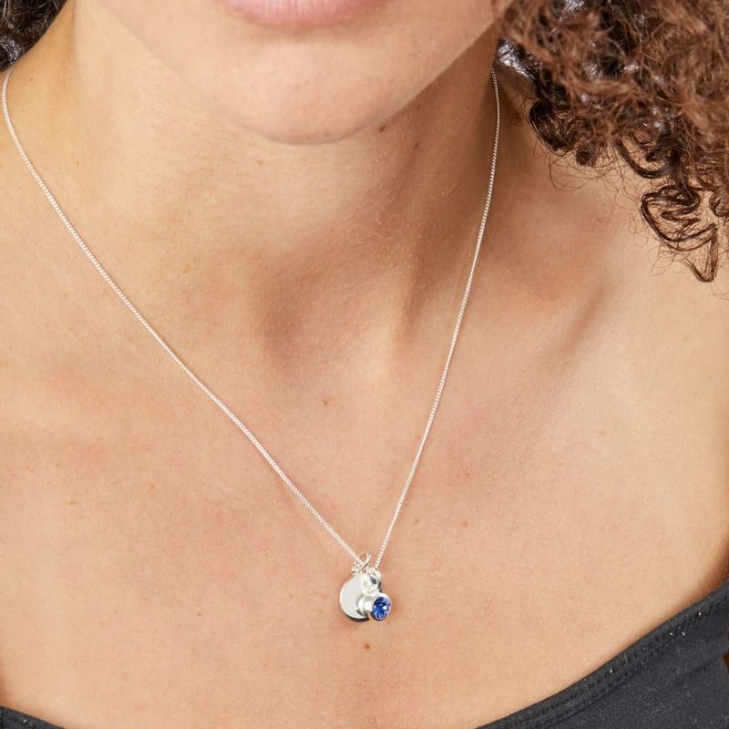 Silver Sapphire Crystal September Birthstone Necklace