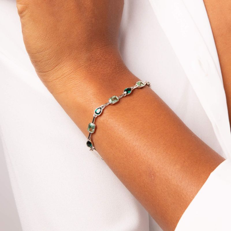 Station Link Silver Bracelet with Crystal