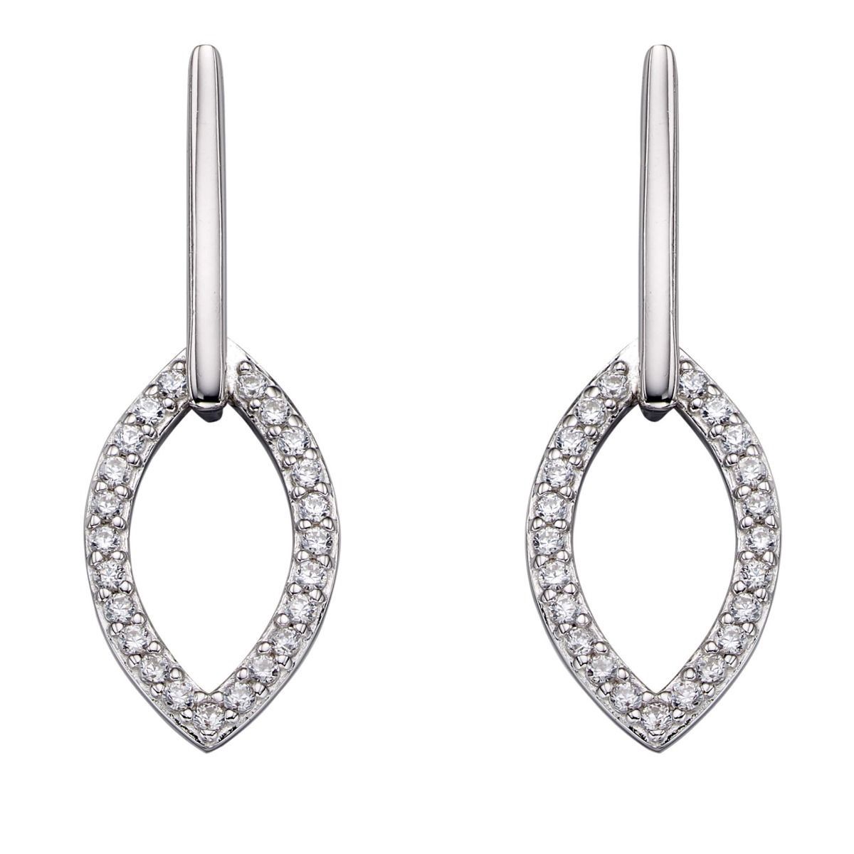 Silver Double Navette Cubic Zirconia Drop Earrings