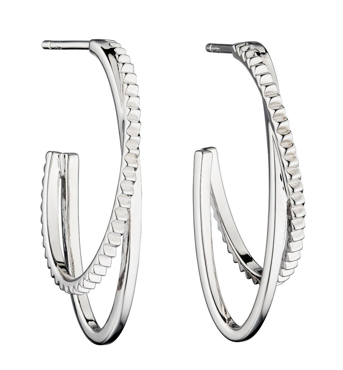 Silver Textured Double Hoop Earrings