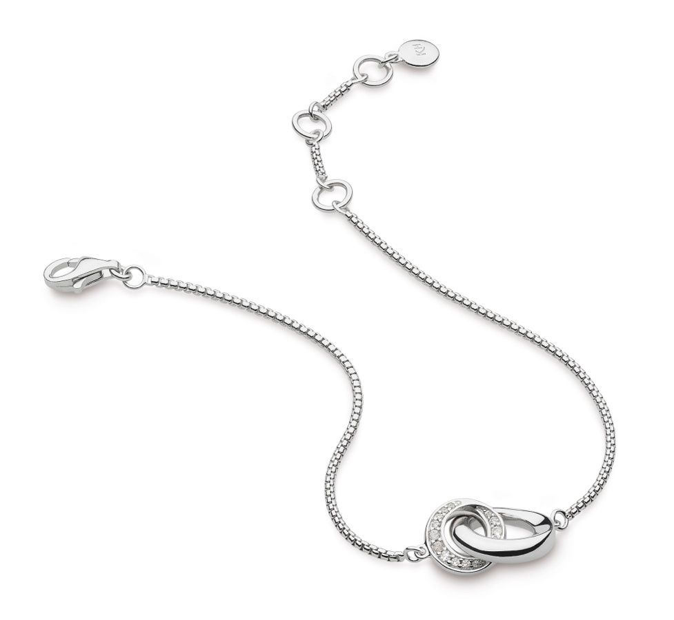 Silver Bevel Cirque CZ Pave Link Bracelet 7.5&quot;
