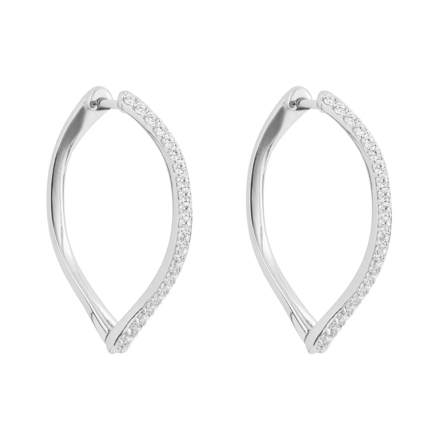 Silver Navette Cubic Zirconia Hoop Earrings