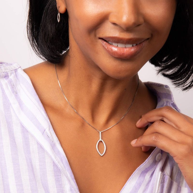 Silver Double Navette Cubic Zirconia Pendant