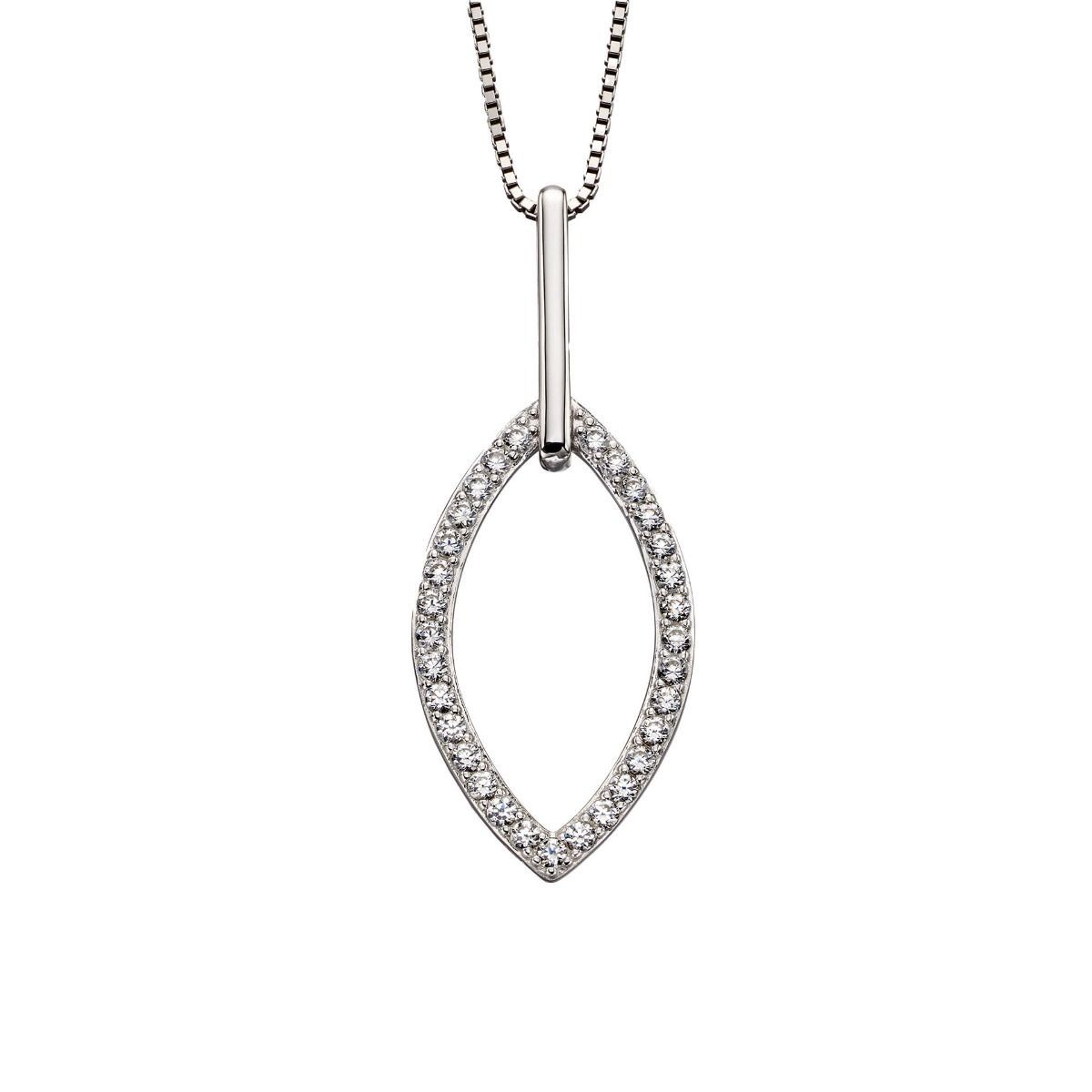 Silver Double Navette Cubic Zirconia Pendant