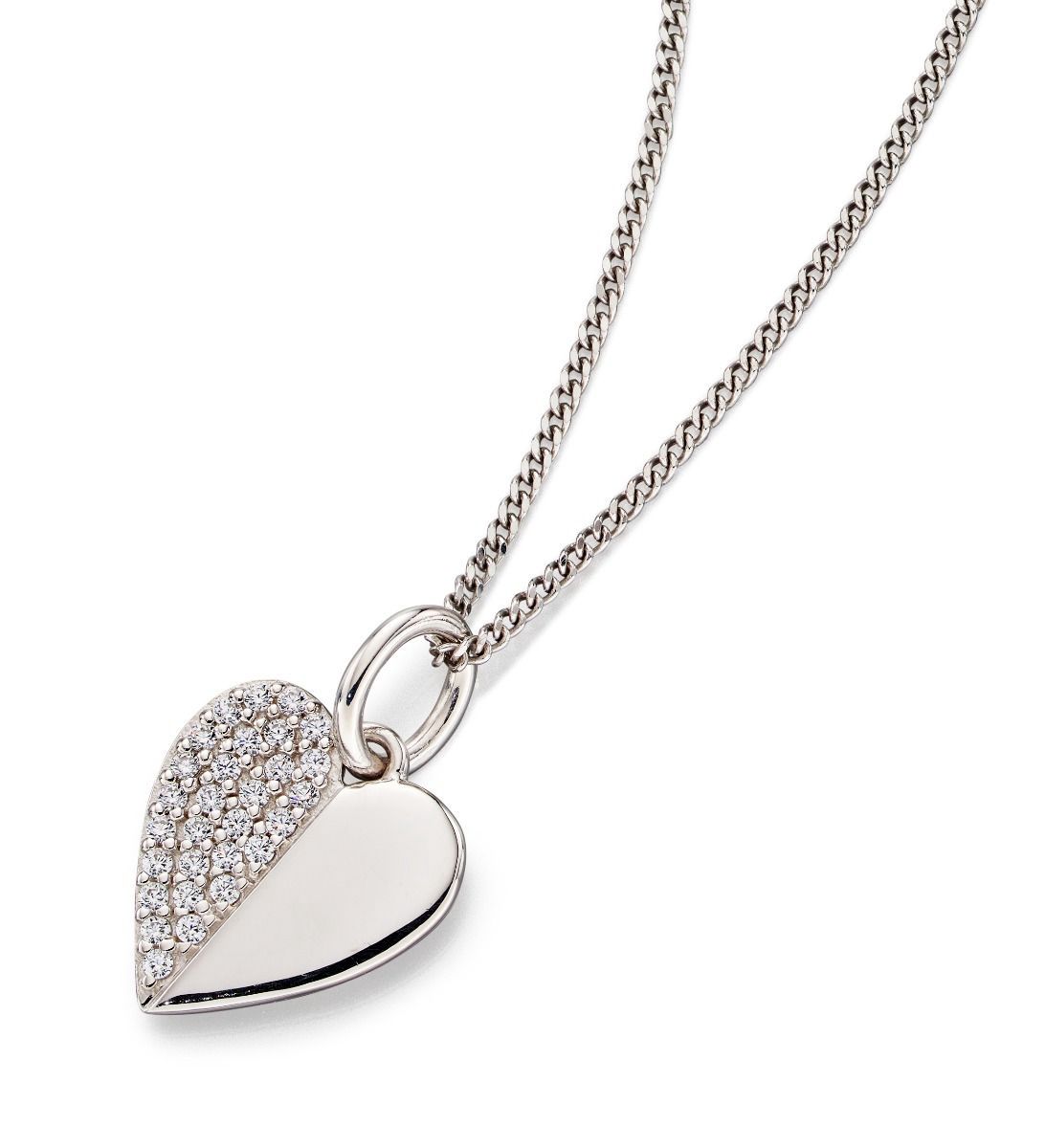 Silver Heart Half Cubic Zirconia Pendant Necklace